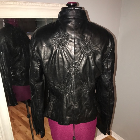 Armani Collezioni Flower Lambskin Leather Jacket - Picture 2 of 8